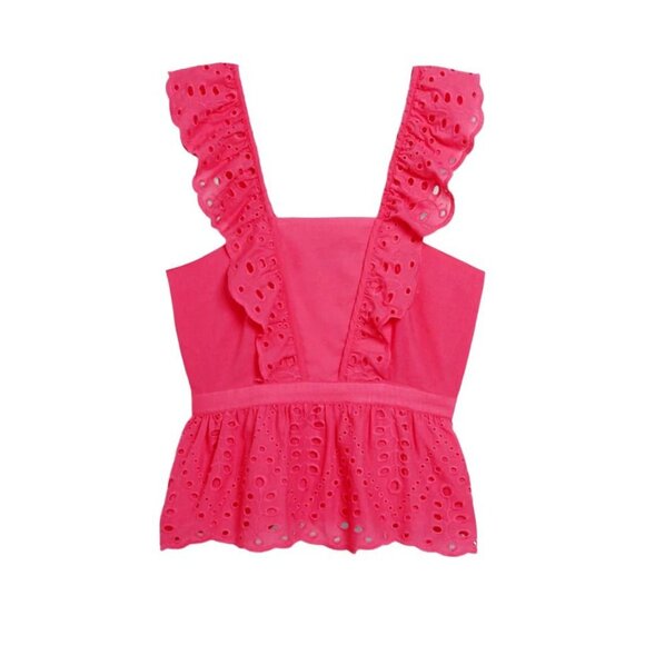 Banana Republic Tops - 🤩Women's Blouse Sz S Petite Banana Republic Embroidered Eyelet Peplum Top pink